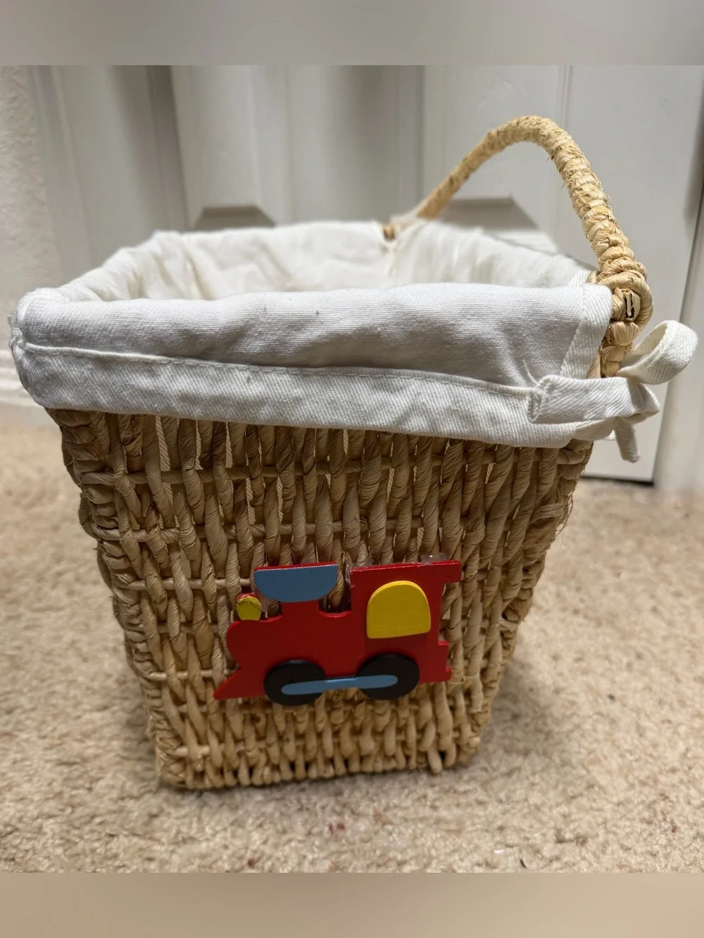 Kids Woven Toy or baby organization Basket, cream color Liner decorative Accents